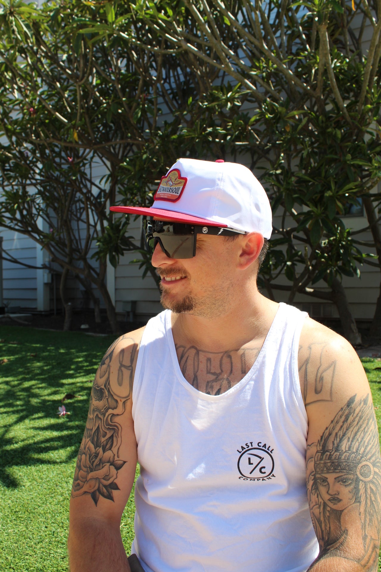 Spearfishing White & Red Rope Snapback Hat