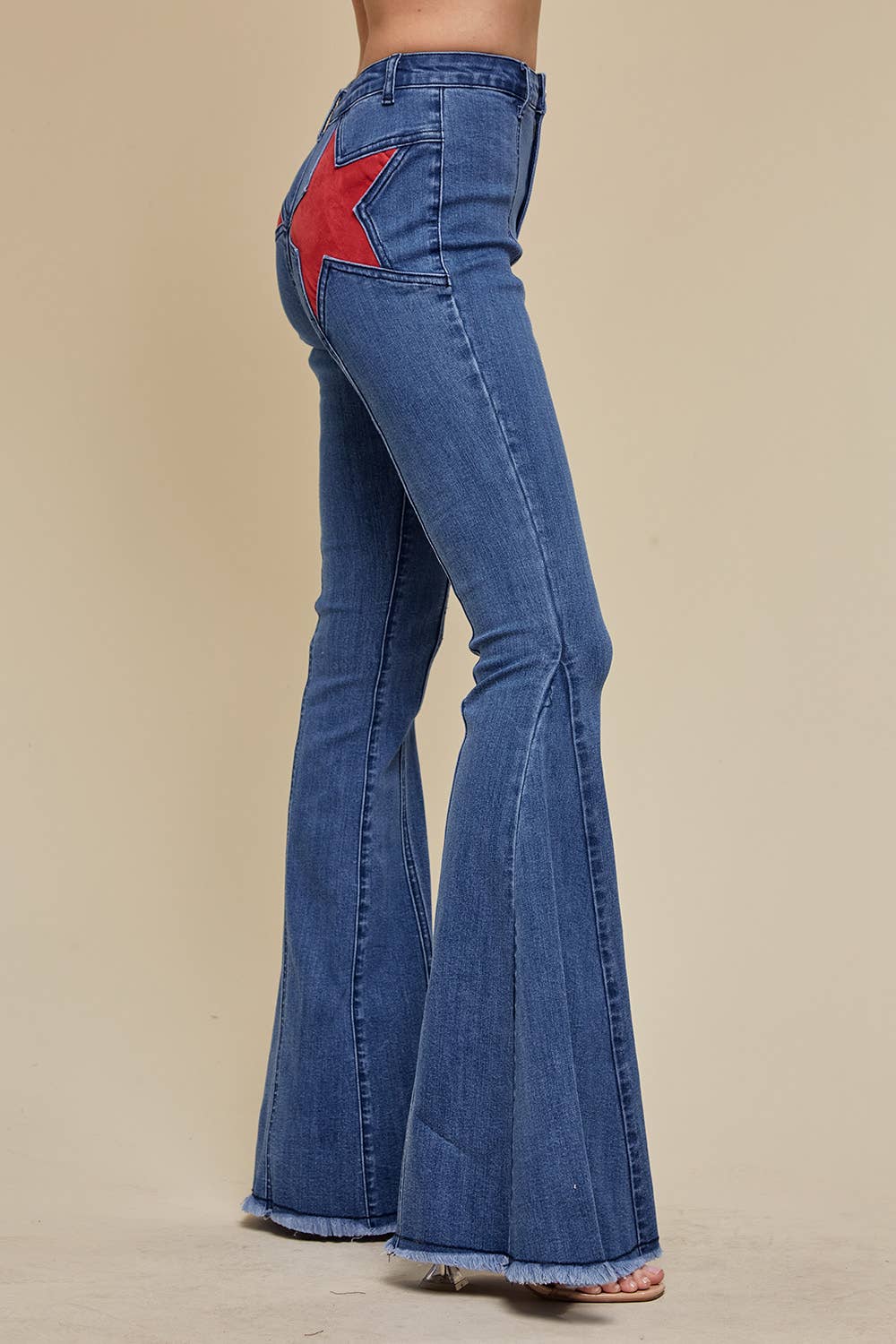SUEDE STARS FLARE DENIM JEANS
