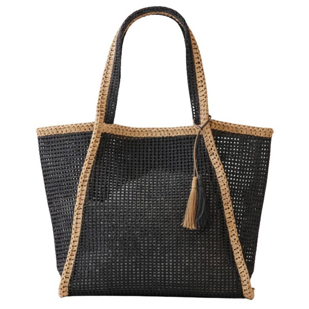 Two Tone Woven Straw Tote Bag