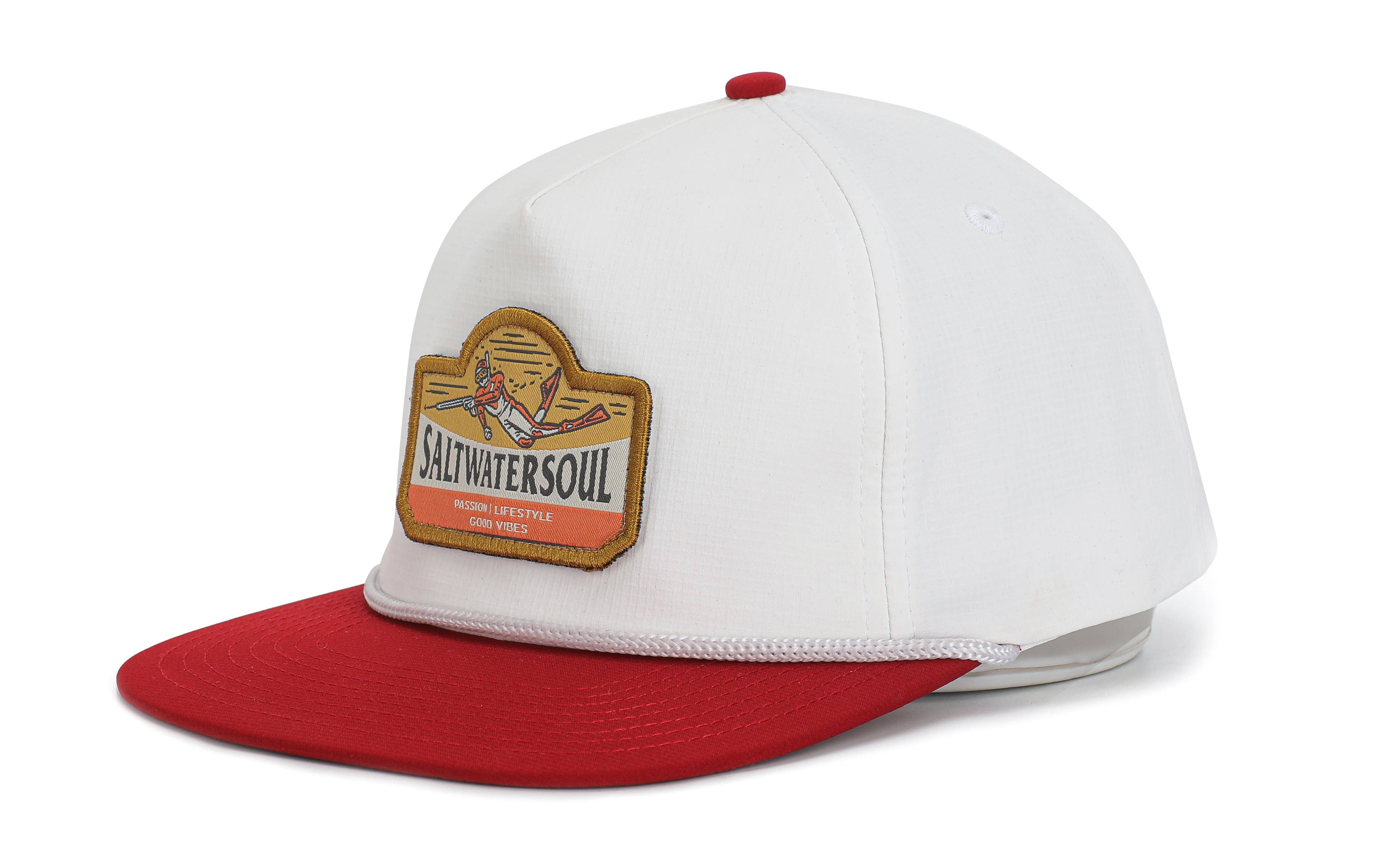 Spearfishing White & Red Rope Snapback Hat