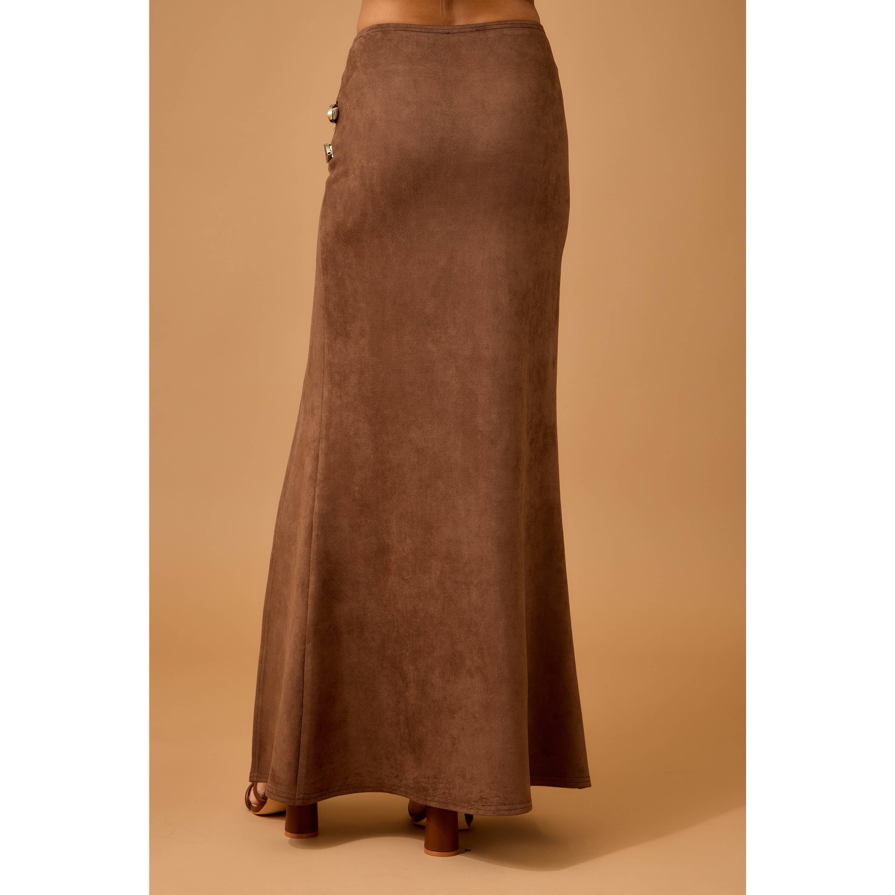 Western Faux Suede Maxi Skirt with High Slit