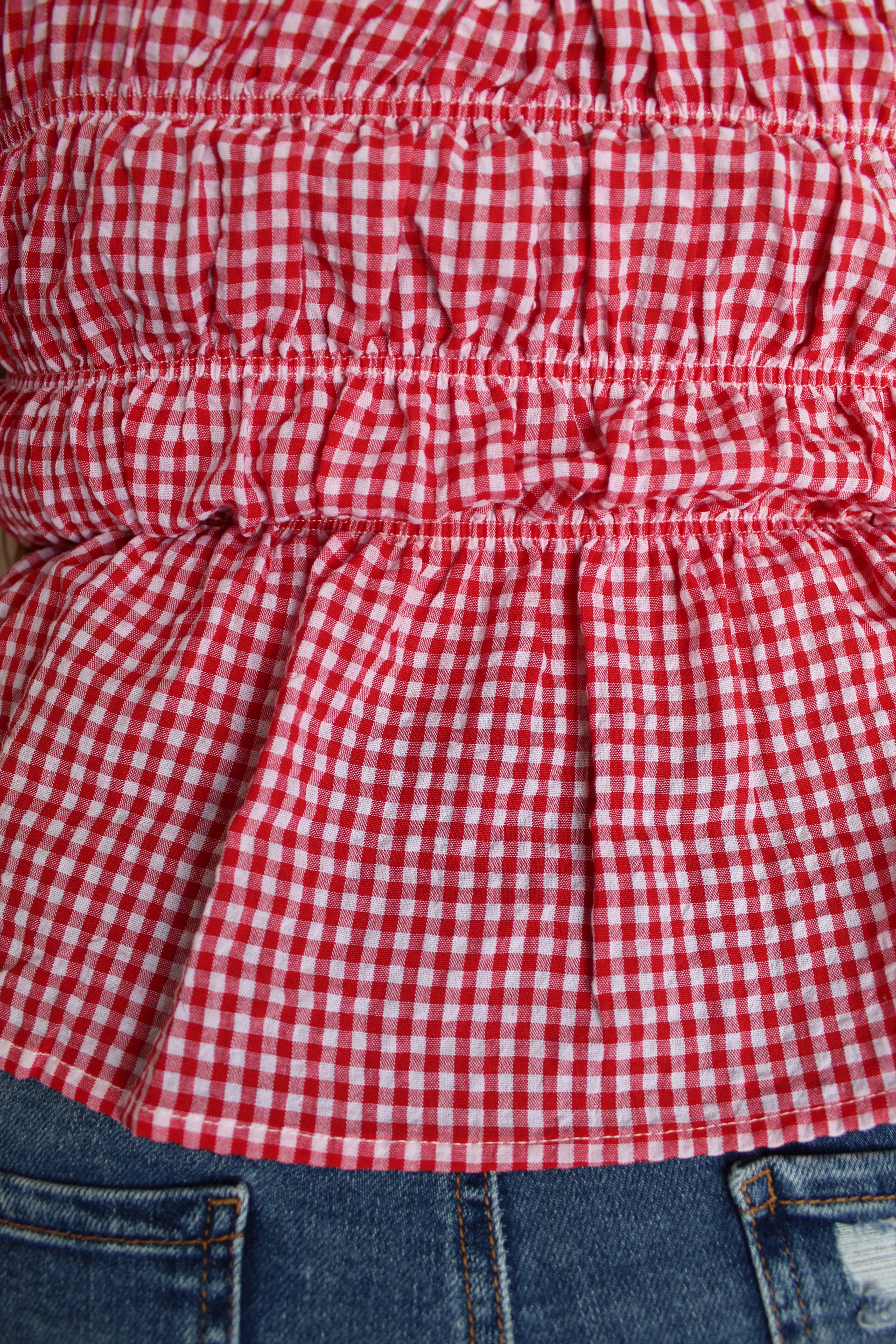 PLUS SIZE GINGHAM SMOCKED BODICE PEPLUM TANK TOP