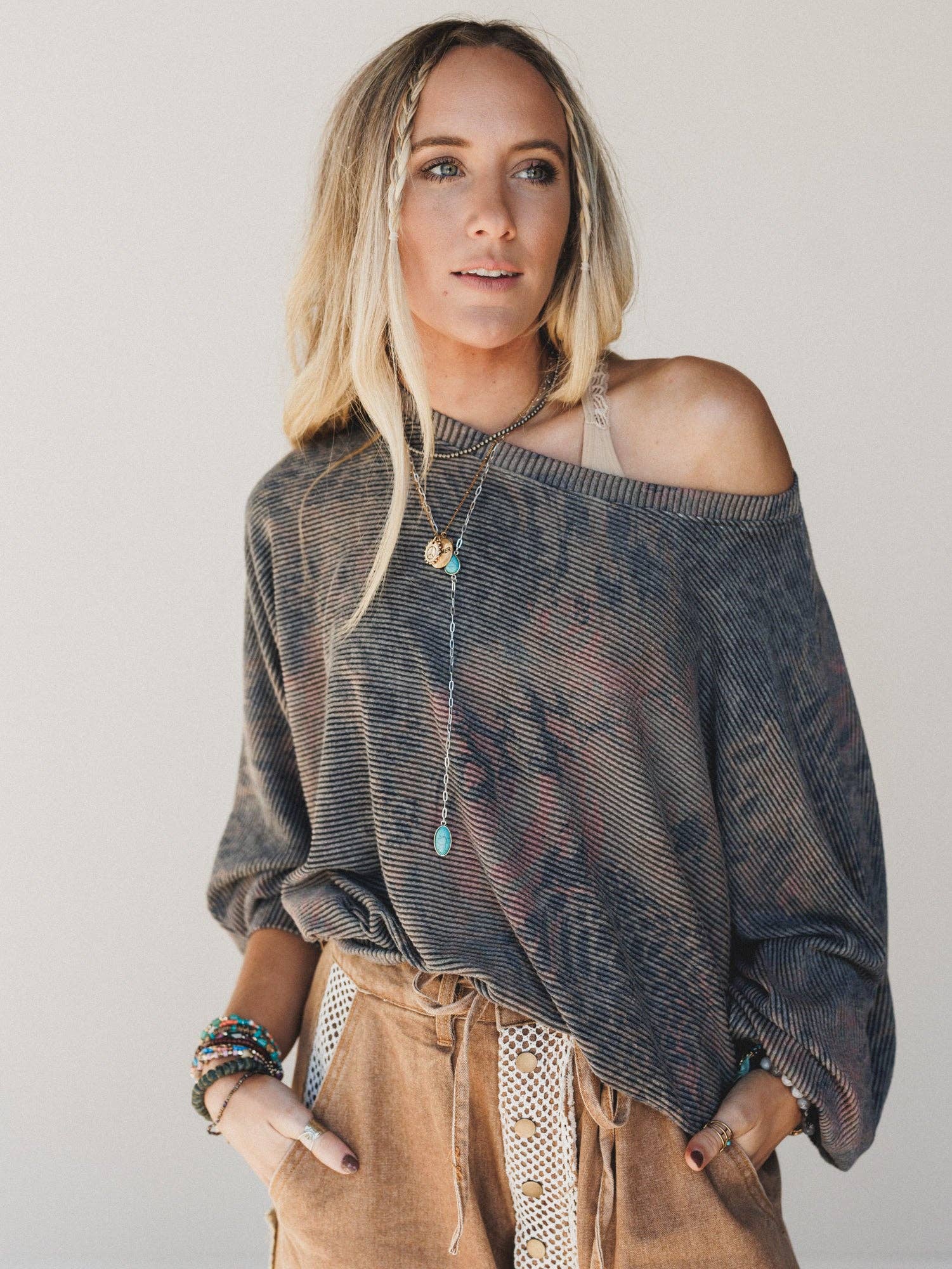 Savannah Bat Sleeve Top - Charcoal
