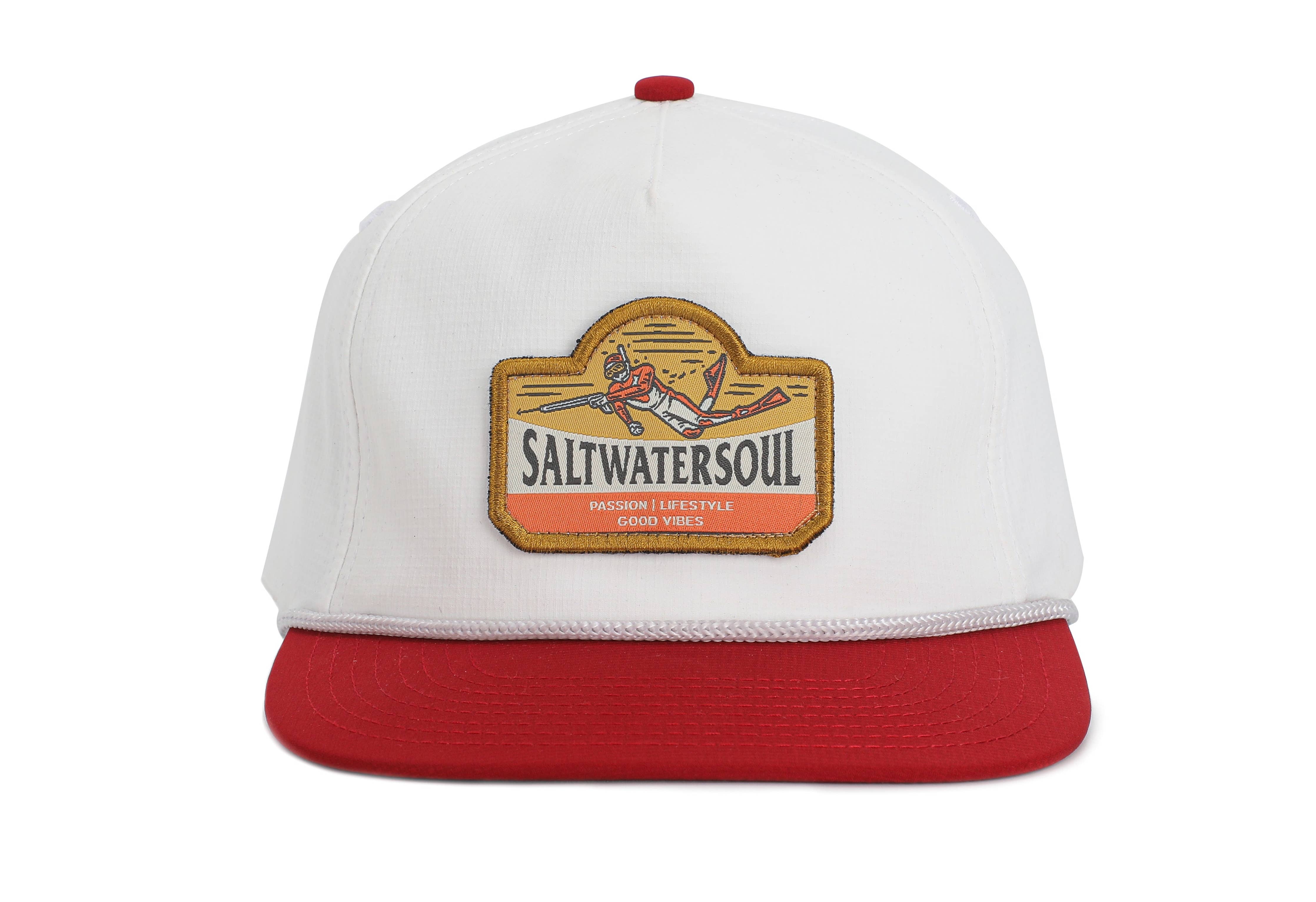 Spearfishing White & Red Rope Snapback Hat
