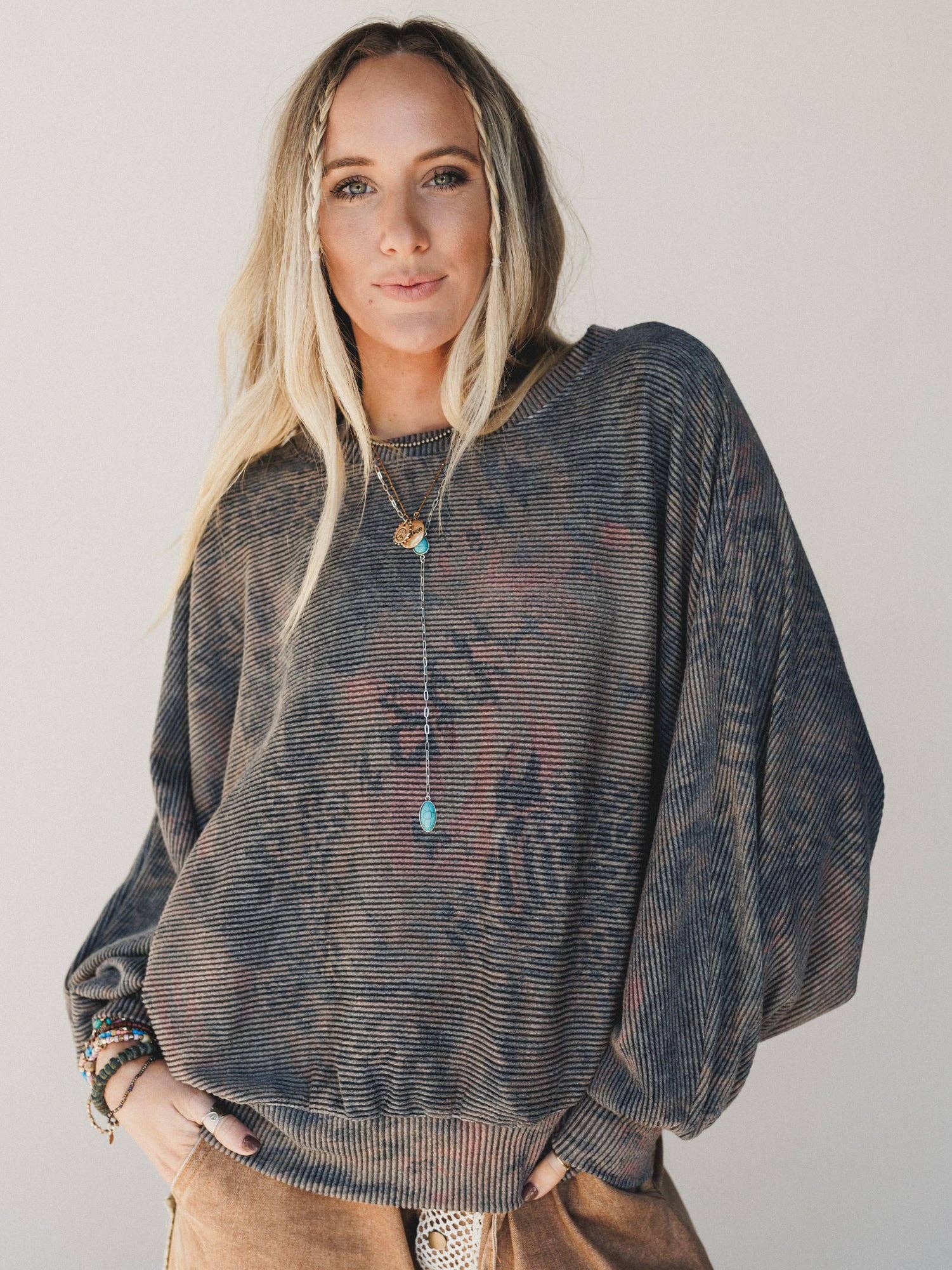 Savannah Bat Sleeve Top - Charcoal